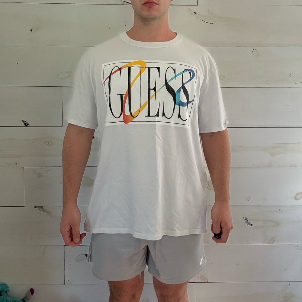 Guess retro Multicolor Logo White T-Shirt